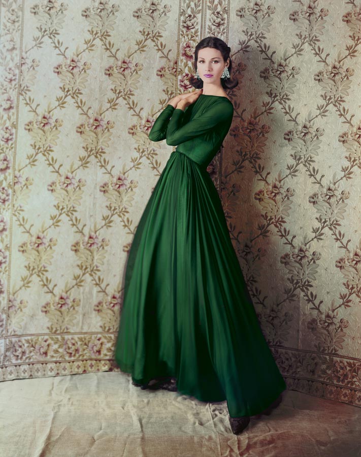 Pia Rossilli, portant une robe longue verte
