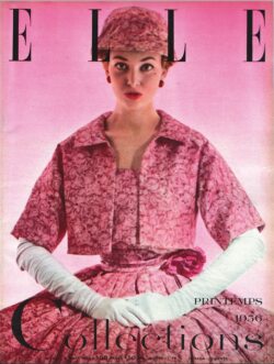 Couverture du magazine Elle montrant une femme vetue d'une robe rose de Christian Dior.